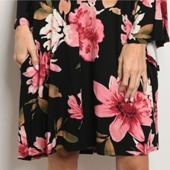 Black Floral Off The Shoulders Dress - Picture 4 of 6